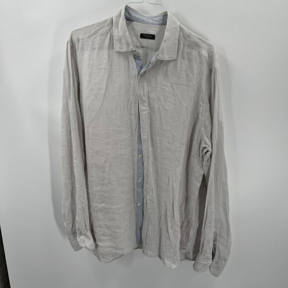 Saks Fifth Avenue New York Two Shirt Lot Mens XL Linen Solid & Plaid Long-Sleeve - Picture 1 of 8